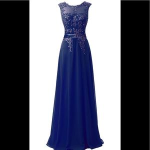 Navy Bridesmaid/Prom Beaded Lace Corset Dress